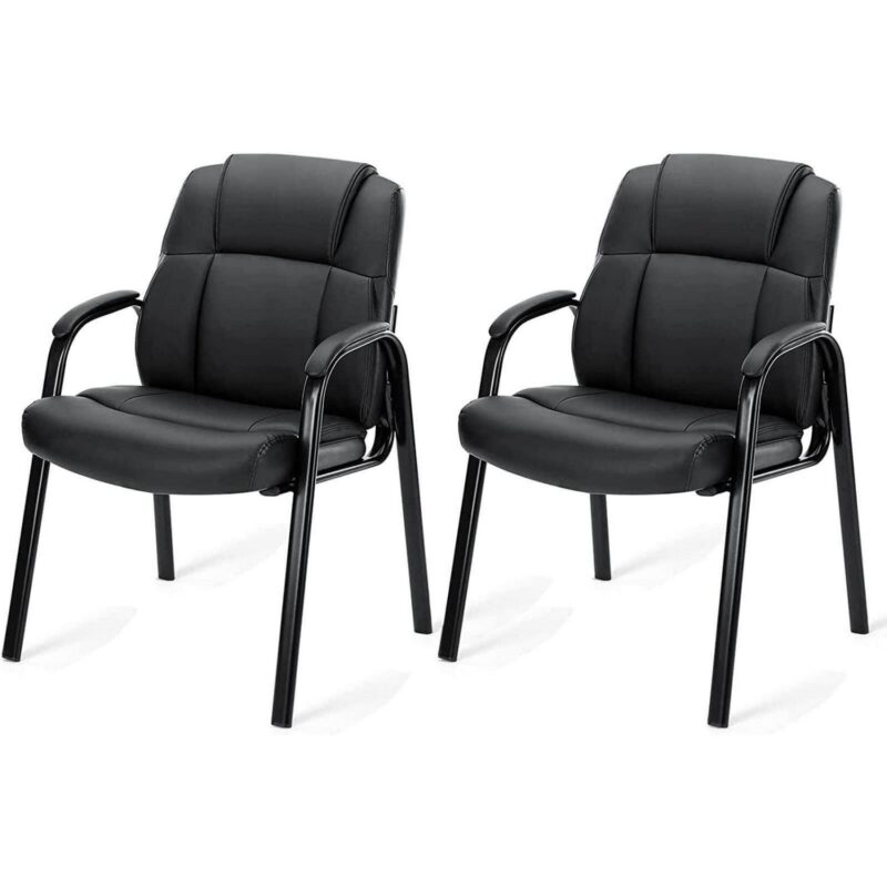 Flynama Office Chairs, Set of 2 Modern Black Faux leather Accent Chair