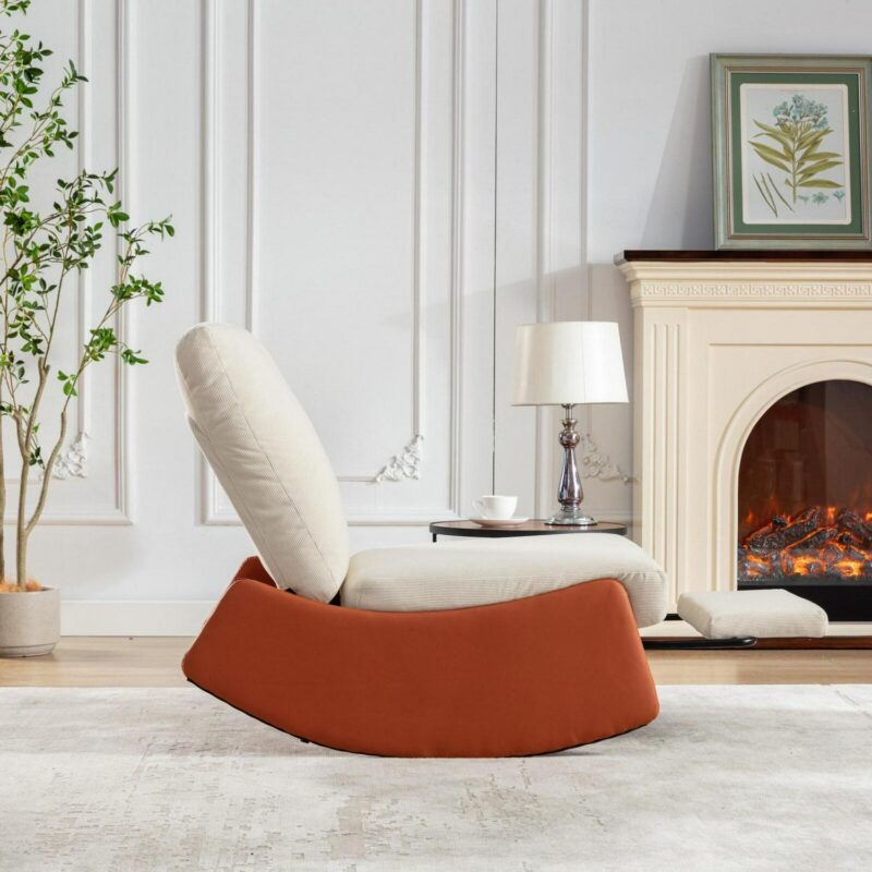 Flynama Orange Corduroy Upholstered Recliner - Image 6