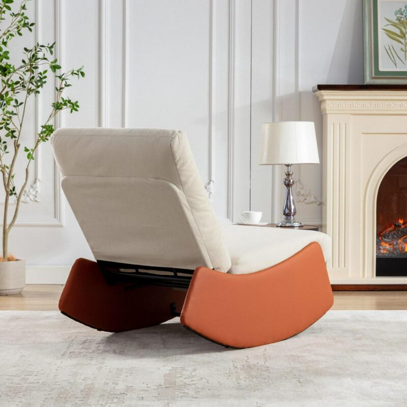 Flynama Orange Corduroy Upholstered Recliner - Image 8