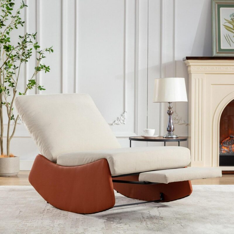 Flynama Orange Corduroy Upholstered Recliner - Image 4