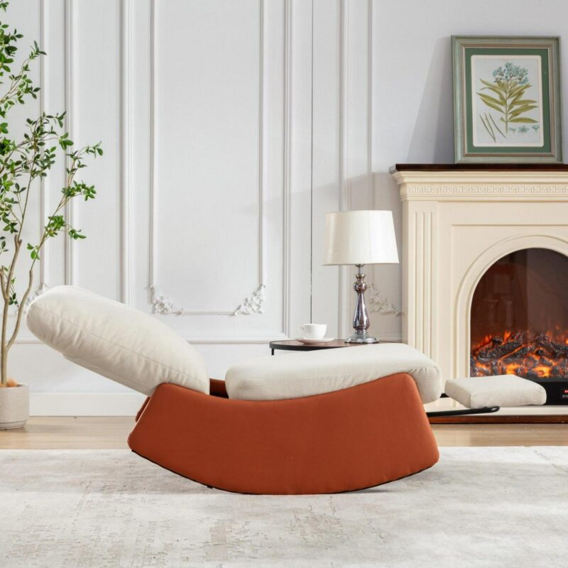 Flynama Orange Corduroy Upholstered Recliner - Image 7