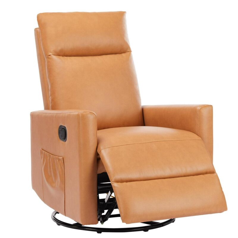 Flynama Orange Leather Upholstered Swivel Recliner