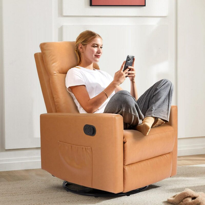 Flynama Orange Leather Upholstered Swivel Recliner - Image 3