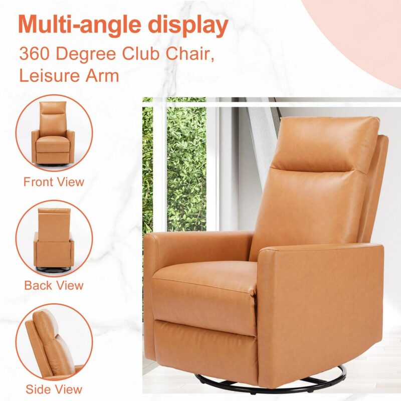 Flynama Orange Leather Upholstered Swivel Recliner - Image 4