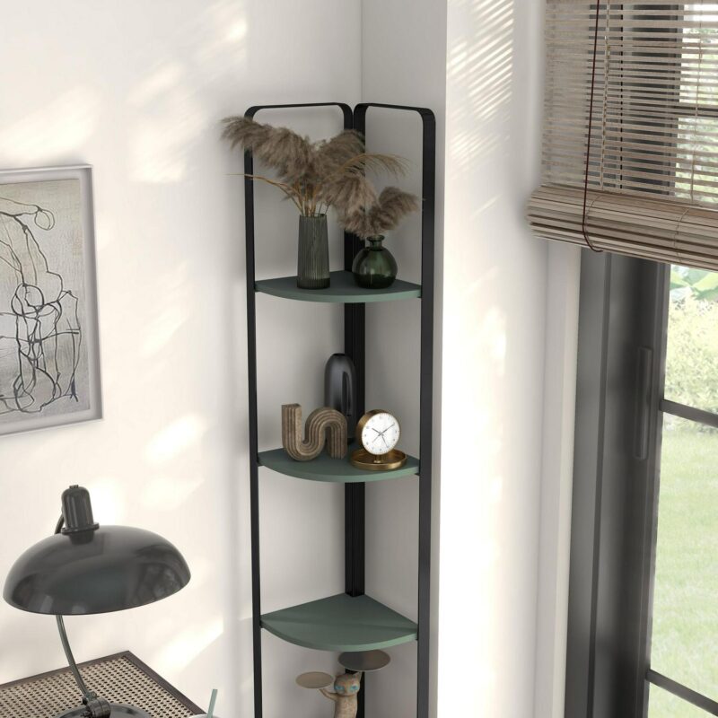 Furniture of America Naija Sage Green, Black Metal 5 -Shelf Corner Bookcase ( 10.25-Inches W x 71-Inches H x 10.25-Inches D ) Finished - Image 5