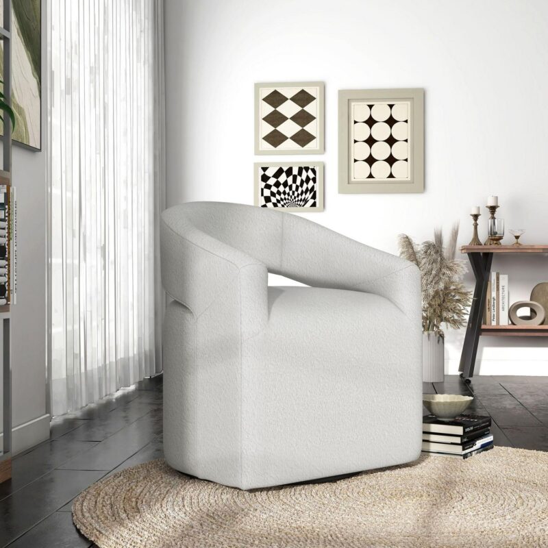 Furniture of America Stacy Modern White Boucle Swivel Accent Chair - Image 3