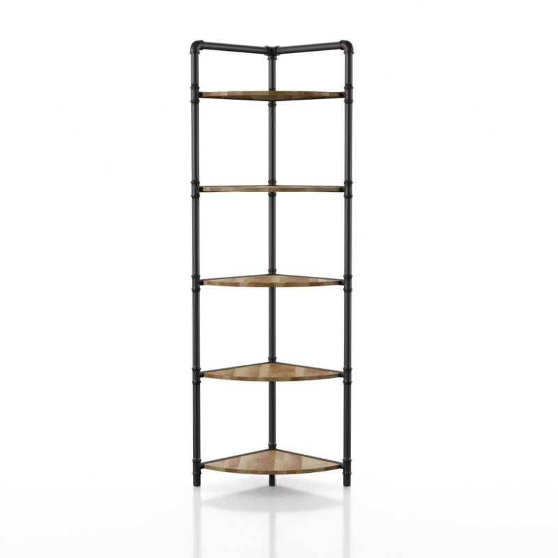 Furniture of America Dendham Sand black Metal 5 -Shelf Corner Bookcase ( 22.75-Inches W x 63.75-Inches H x 15.25-Inches D ) Finished - Image 2
