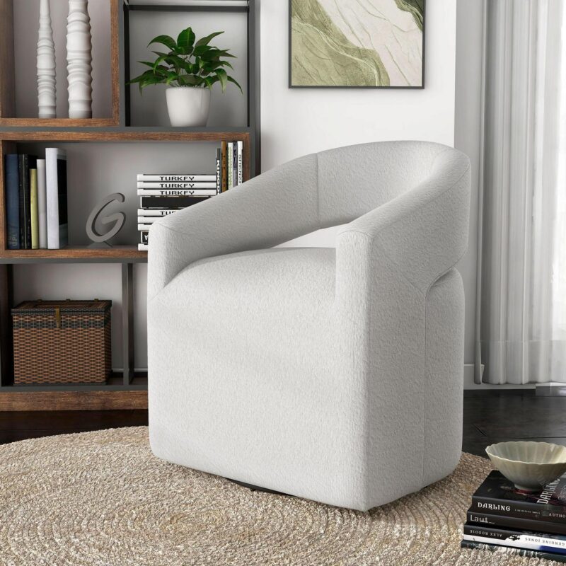 Furniture of America Stacy Modern White Boucle Swivel Accent Chair
