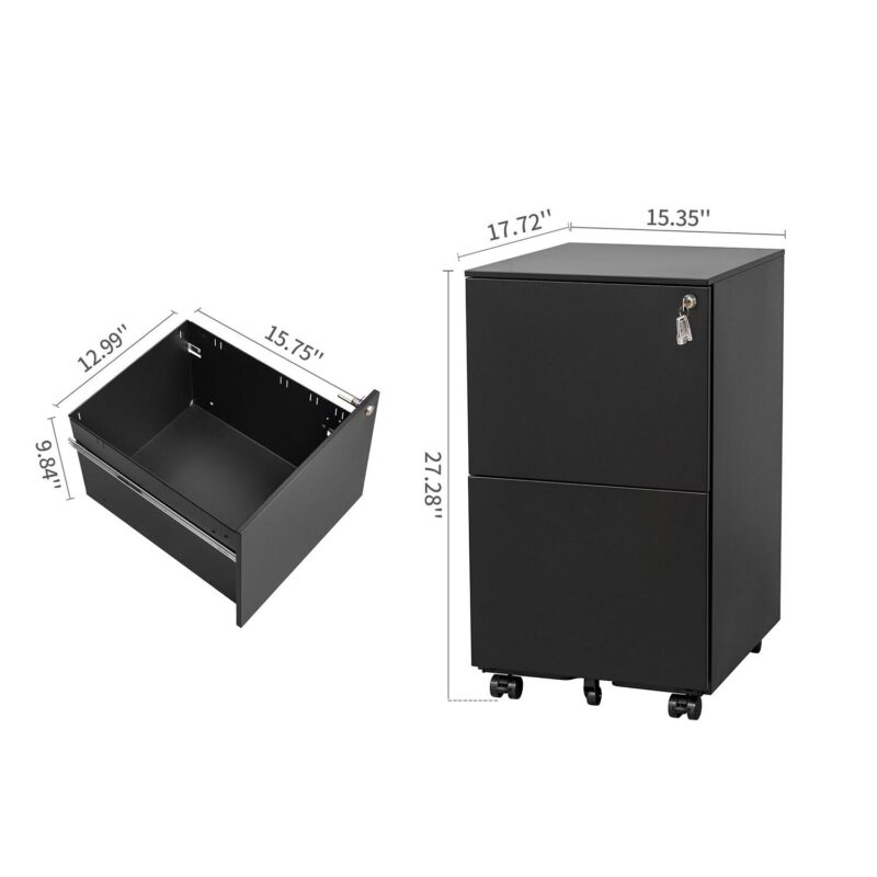 GZMR 2 Drawer File Cabinet with Lock Black 2 -Drawer 15.35-Inches File Cabinet - Image 7