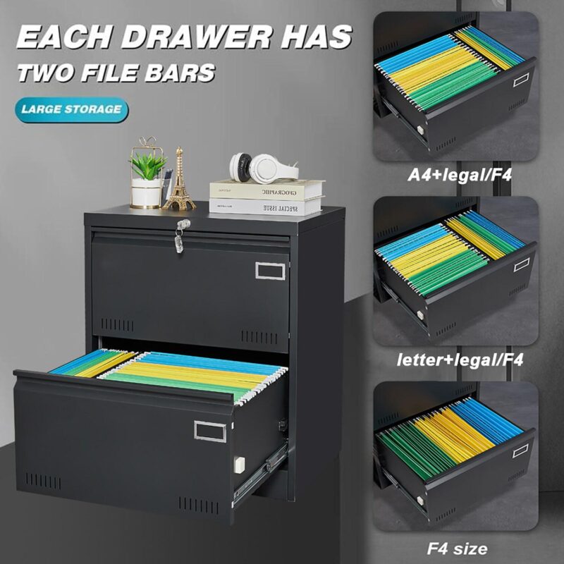 GZMR 2 Drawer Metal Lateral File Cabinet Black 2 -Drawer 23.62-Inches File Cabinet - Image 7