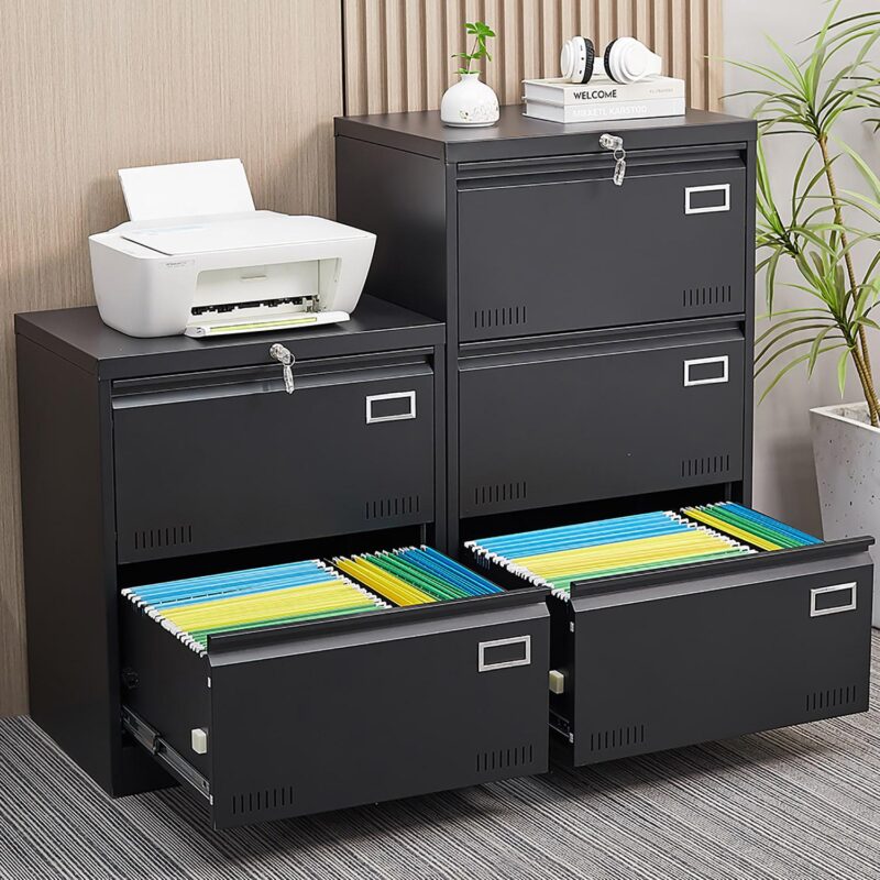 GZMR 2 Drawer Metal Lateral File Cabinet Black 2 -Drawer 23.62-Inches File Cabinet - Image 3