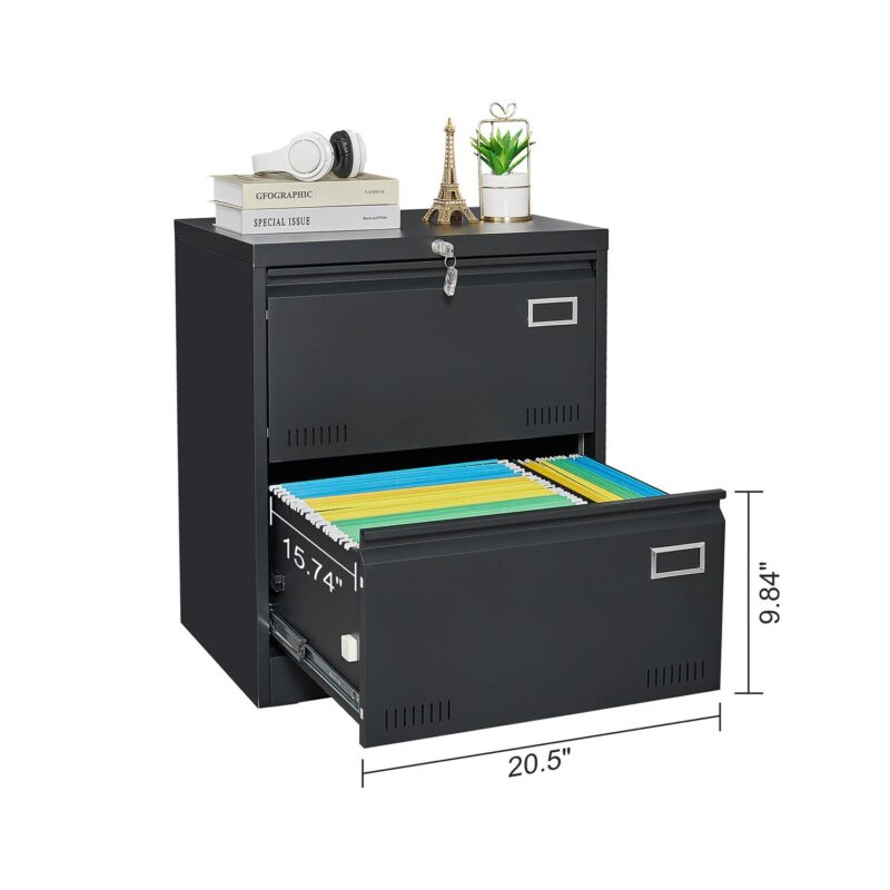 GZMR 2 Drawer Metal Lateral File Cabinet Black 2 -Drawer 23.62-Inches File Cabinet - Image 6