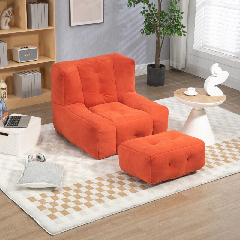 GZMR 2 Super Soft Lazy Sofa Chair Modern Orange Red Velvet Accent Chair