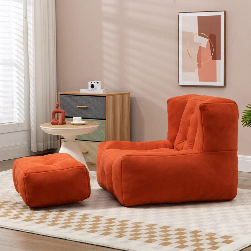 GZMR 2 Super Soft Lazy Sofa Chair Modern Orange Red Velvet Accent Chair - Image 3