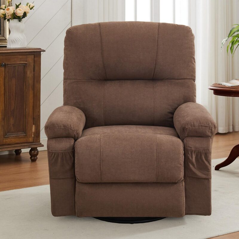 GZMR 360 Degree Rotating Swing Single Recliner Brown Linen Upholstered Swivel Recliner - Image 5
