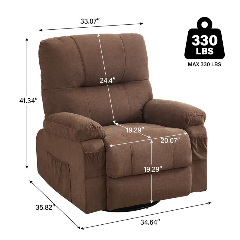GZMR 360 Degree Rotating Swing Single Recliner Brown Linen Upholstered Swivel Recliner - Image 12
