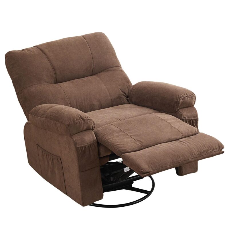 GZMR 360 Degree Rotating Swing Single Recliner Brown Linen Upholstered Swivel Recliner - Image 11
