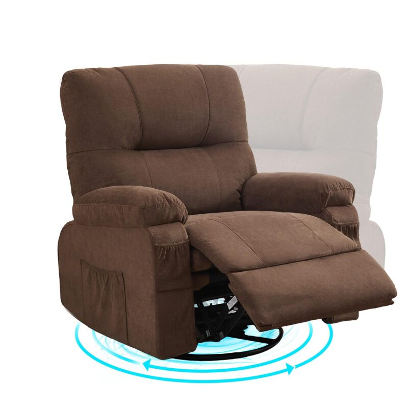 GZMR 360 Degree Rotating Swing Single Recliner Brown Linen Upholstered Swivel Recliner - Image 10