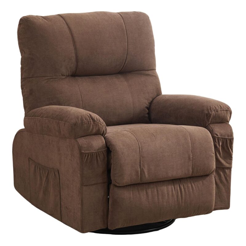 GZMR 360 Degree Rotating Swing Single Recliner Brown Linen Upholstered Swivel Recliner