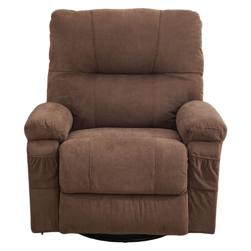 GZMR 360 Degree Rotating Swing Single Recliner Brown Linen Upholstered Swivel Recliner - Image 3