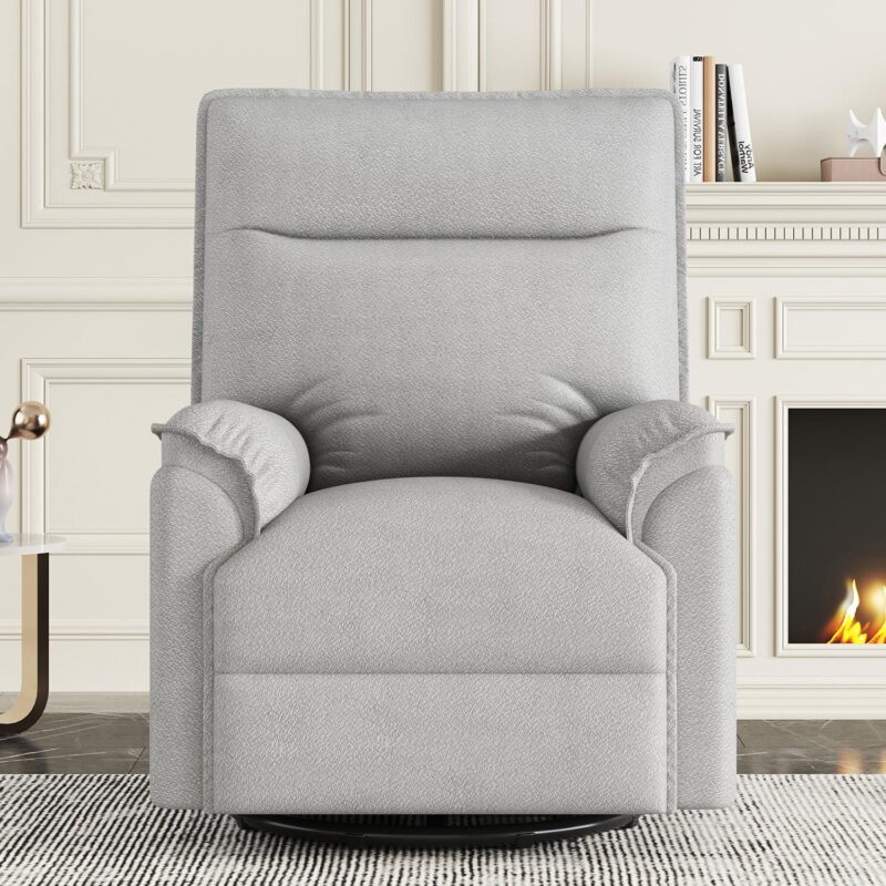 GZMR 360 Degree Swivel Upholstered Manual Recliner Chair Gray Linen Upholstered Swivel Recliner - Image 2