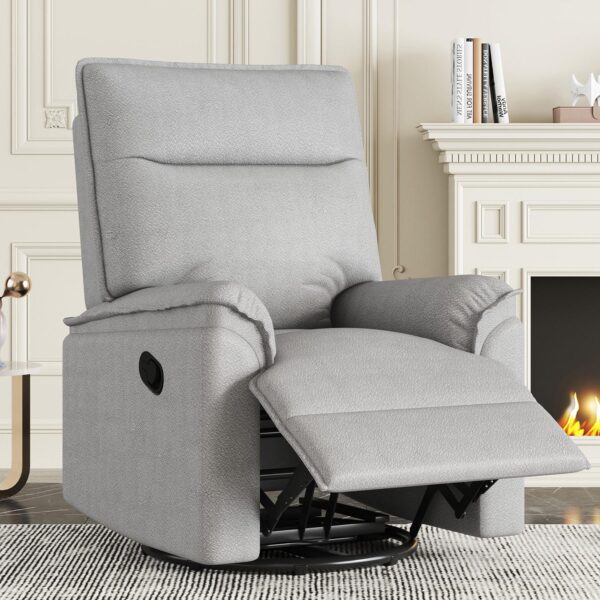 GZMR 360 Degree Swivel Upholstered Manual Recliner Chair Gray Linen Upholstered Swivel Recliner