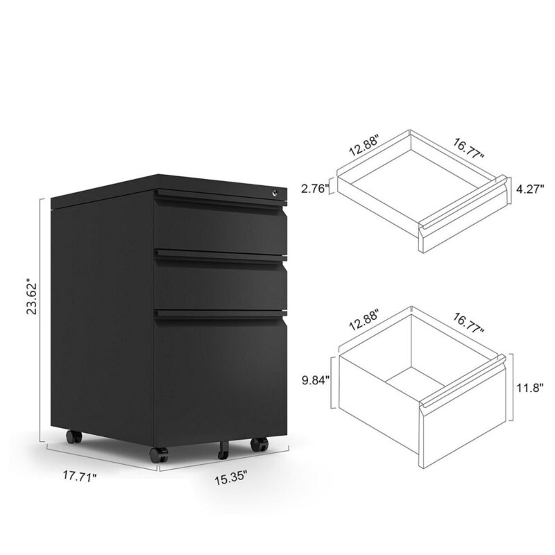 GZMR 3 Drawer File Cabinet Black 3 -Drawer 15.35-Inches File Cabinet - Image 15