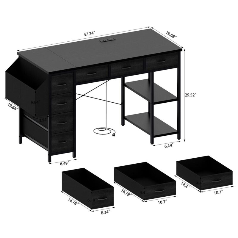 GZMR 47  Computer Desk with 7 Drawers 47.24-Inches Black Modern/Contemporary Computer desk - Image 7