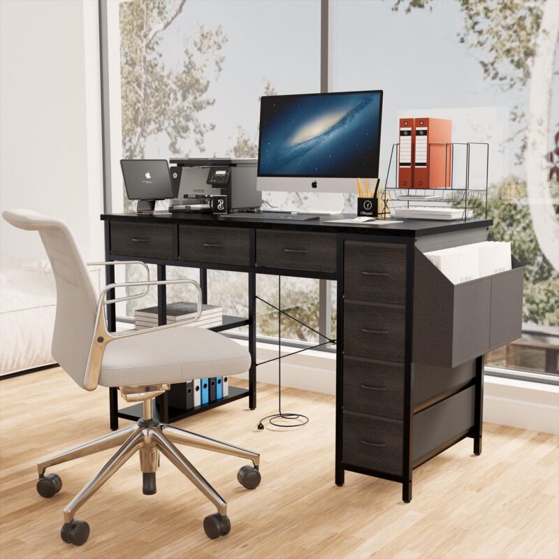 GZMR 47  Computer Desk with 7 Drawers 47.24-Inches Black Modern/Contemporary Computer desk