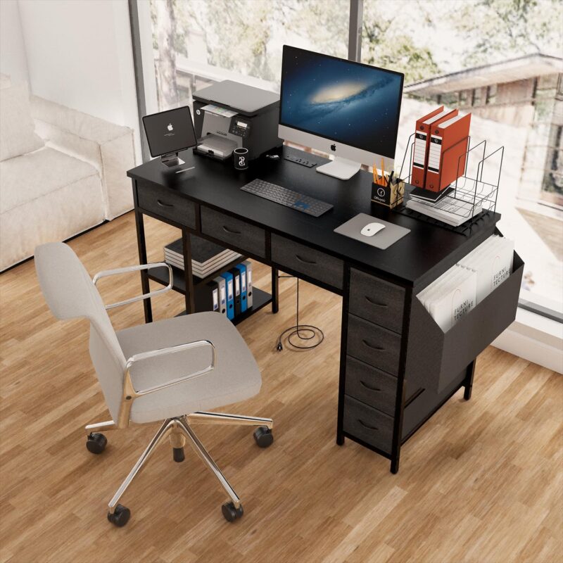 GZMR 47  Computer Desk with 7 Drawers 47.24-Inches Black Modern/Contemporary Computer desk - Image 2