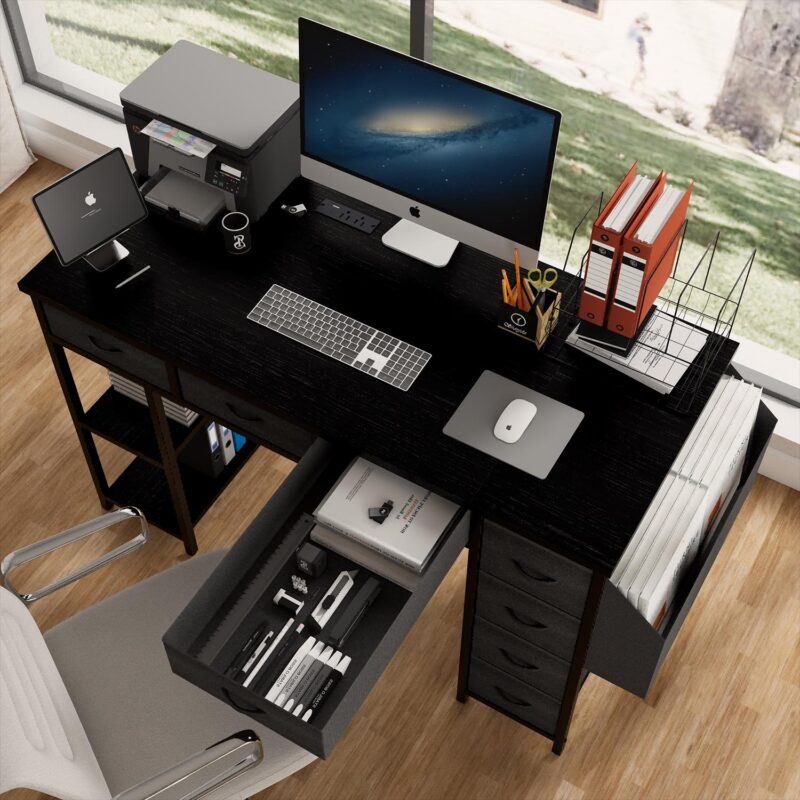GZMR 47  Computer Desk with 7 Drawers 47.24-Inches Black Modern/Contemporary Computer desk - Image 3