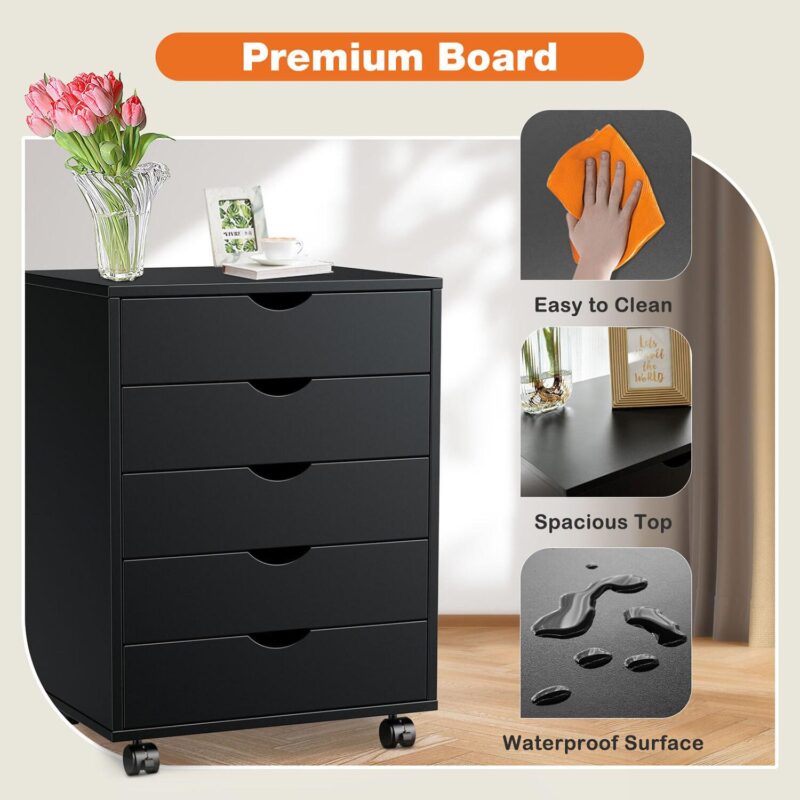 GZMR 5 Drawer Chest - Storage Cabinets Dressers Black 5 -Drawer 18.7-Inches File Cabinet - Image 4