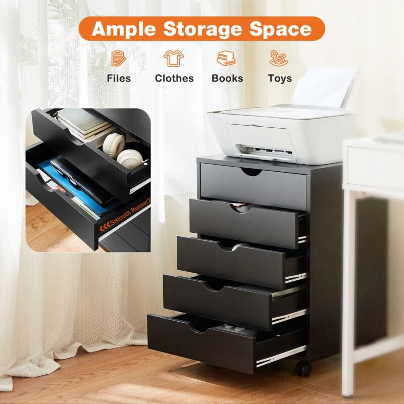 GZMR 5 Drawer Chest - Storage Cabinets Dressers Black 5 -Drawer 18.7-Inches File Cabinet - Image 6