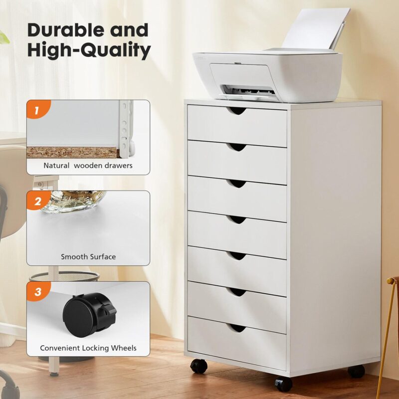 GZMR 7 Drawer Chest Storage Cabinets White 7 -Drawer 18.74-Inches File Cabinet - Image 3