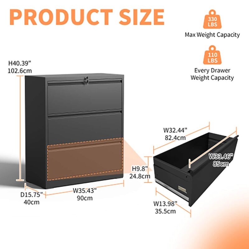 GZMR Black 3 -Drawer 15.75-Inches File Cabinet - Image 6