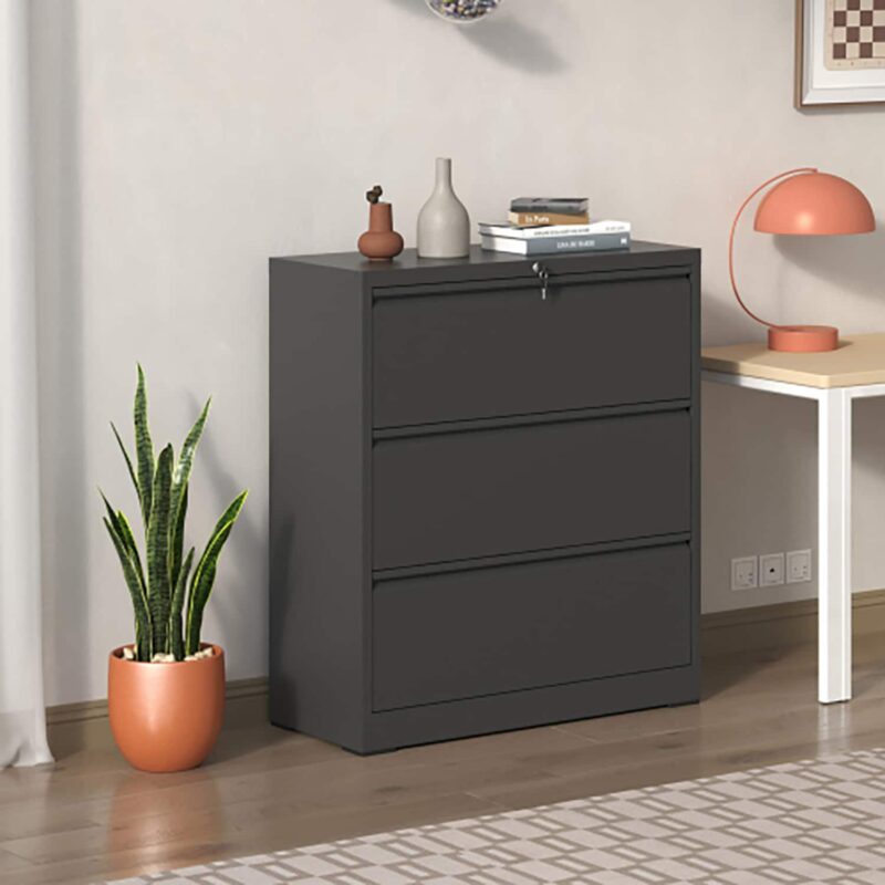 GZMR Black 3 -Drawer 15.75-Inches File Cabinet