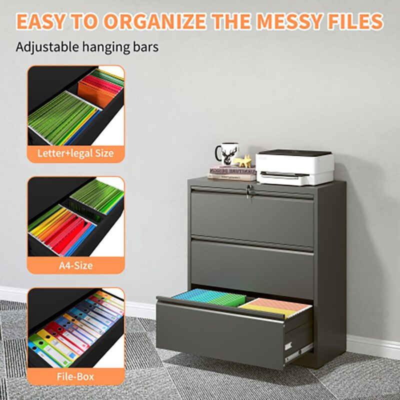 GZMR Black 3 -Drawer 15.75-Inches File Cabinet - Image 7