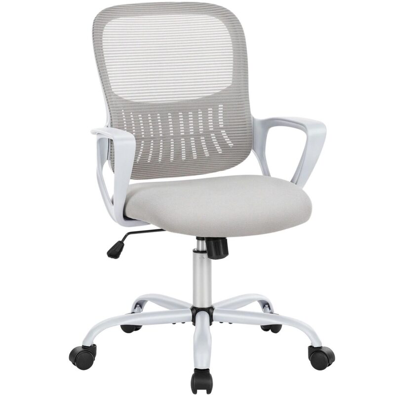 GZMR Gray Executive Computer Chair with Fixed Armrest Gray Contemporary Ergonomic Adjustable Height Swivel Mesh Desk Chair