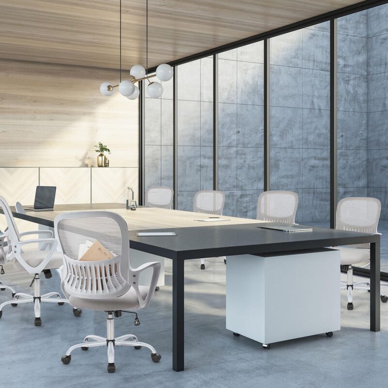GZMR Gray Executive Computer Chair with Fixed Armrest Gray Contemporary Ergonomic Adjustable Height Swivel Mesh Desk Chair - Image 2