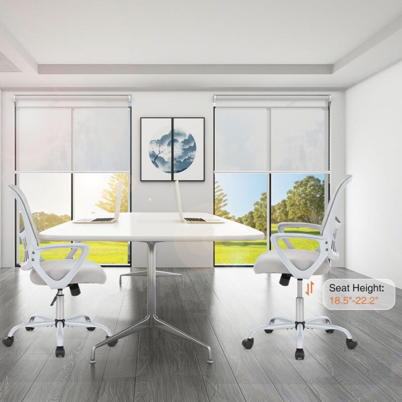 GZMR Gray Executive Computer Chair with Fixed Armrest Gray Contemporary Ergonomic Adjustable Height Swivel Mesh Desk Chair - Image 5