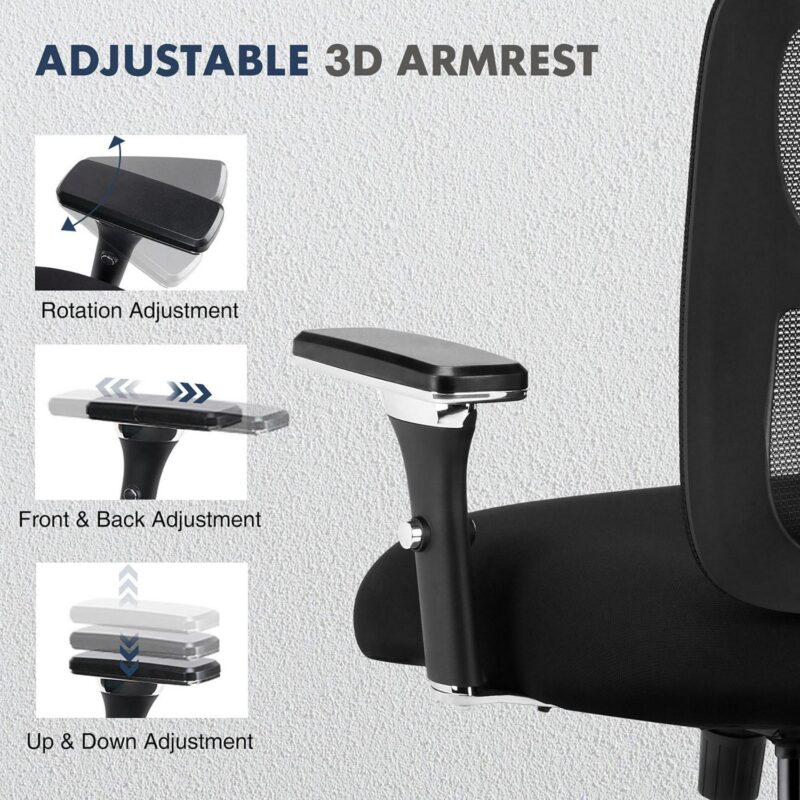GZMR Heavy-duty mesh ergonomic chair Black Contemporary Ergonomic Adjustable Height Swivel Mesh Desk Chair - Image 5
