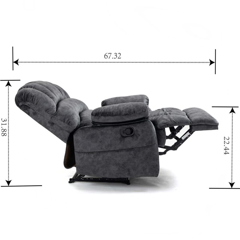 GZMR Large Manual Recliner Chair Dark Gray Velvet Upholstered Recliner - Image 7