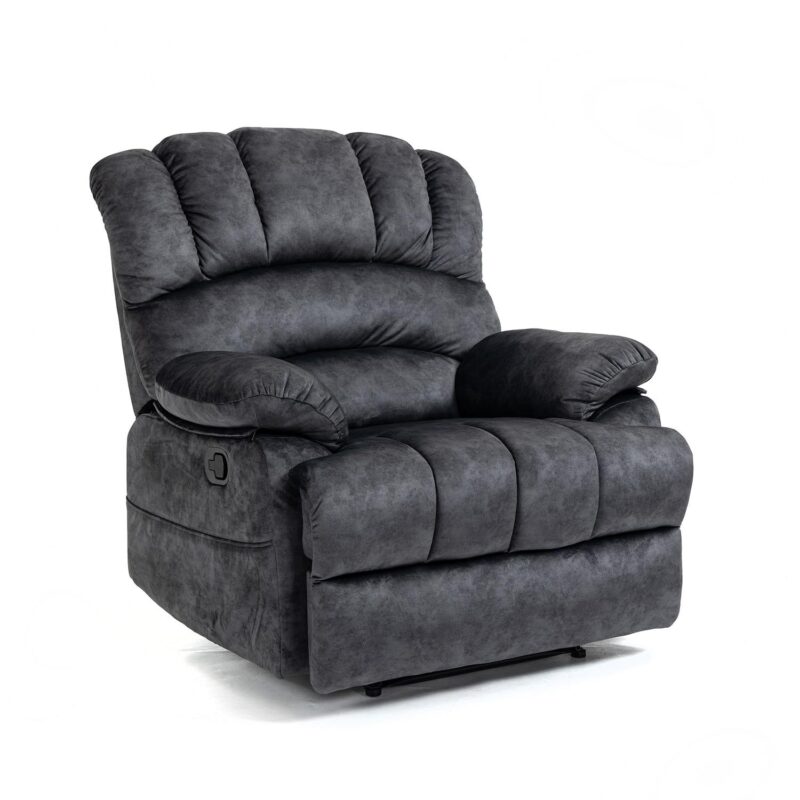GZMR Large Manual Recliner Chair Dark Gray Velvet Upholstered Recliner