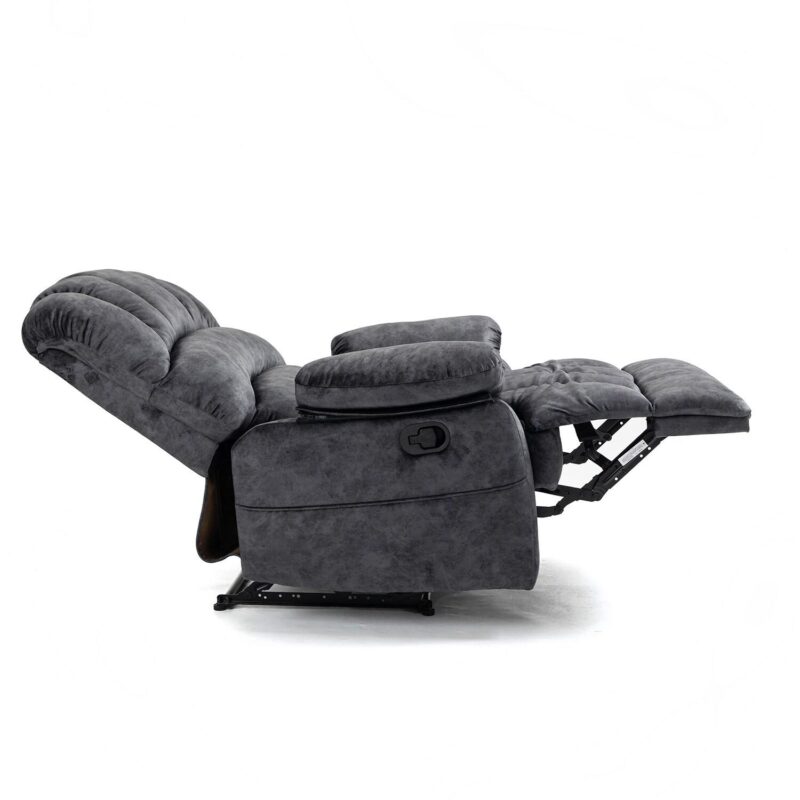 GZMR Large Manual Recliner Chair Dark Gray Velvet Upholstered Recliner - Image 3