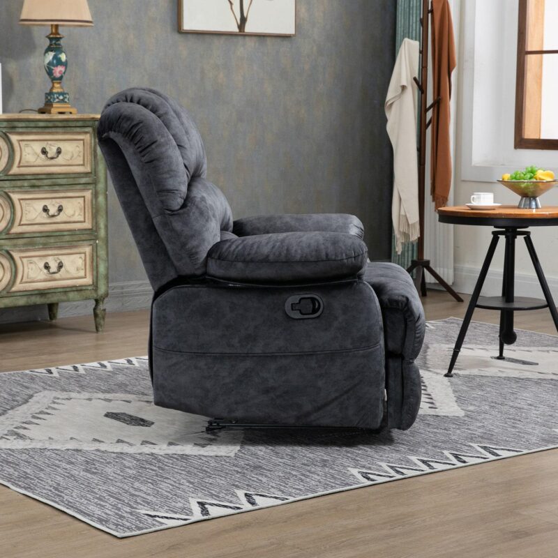 GZMR Large Manual Recliner Chair Dark Gray Velvet Upholstered Recliner - Image 5