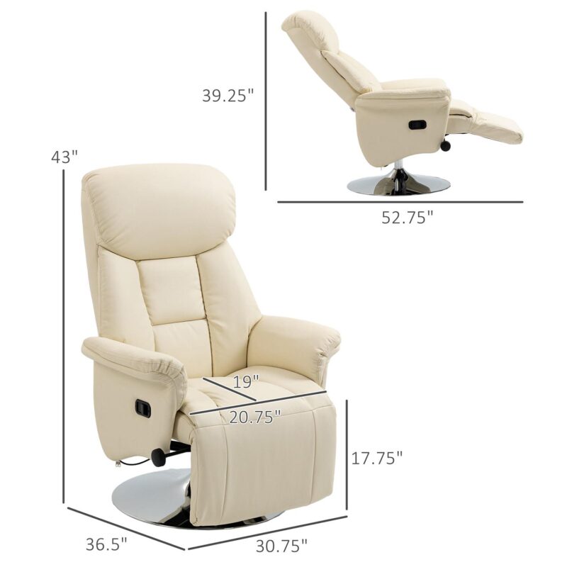 GZMR Manual Recliner Chair White Faux leather Upholstered Swivel Recliner - Image 9
