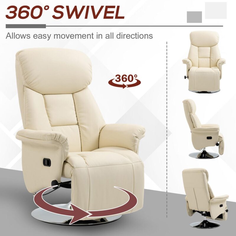 GZMR Manual Recliner Chair White Faux leather Upholstered Swivel Recliner - Image 5