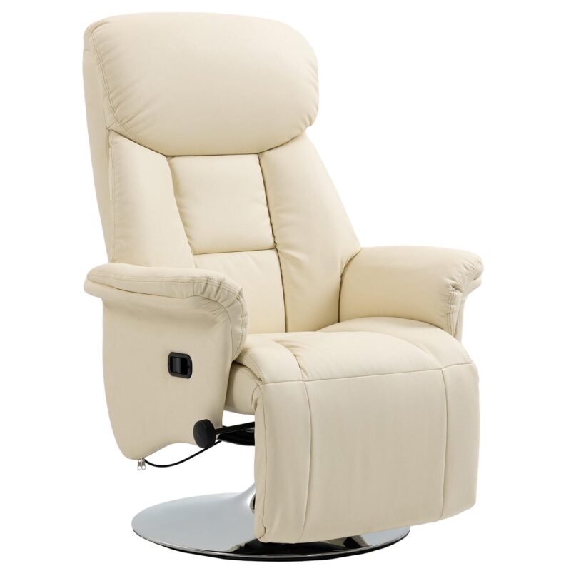 GZMR Manual Recliner Chair White Faux leather Upholstered Swivel Recliner