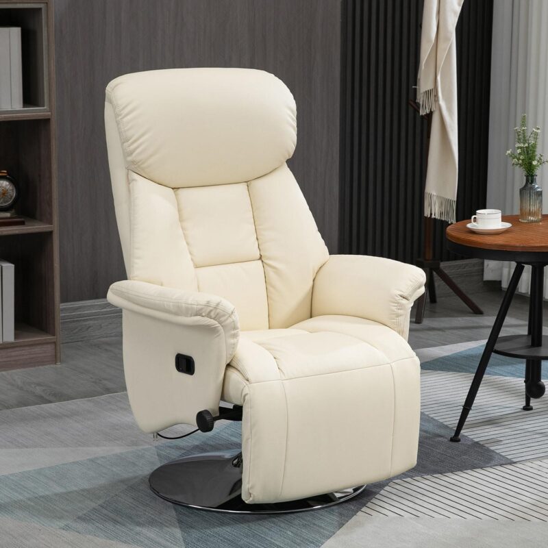 GZMR Manual Recliner Chair White Faux leather Upholstered Swivel Recliner - Image 2