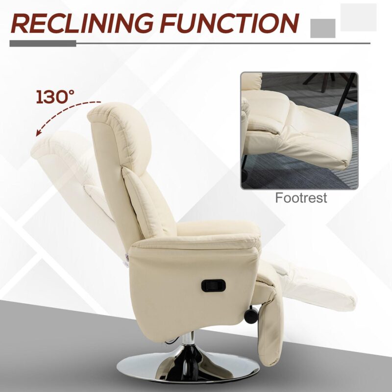 GZMR Manual Recliner Chair White Faux leather Upholstered Swivel Recliner - Image 3